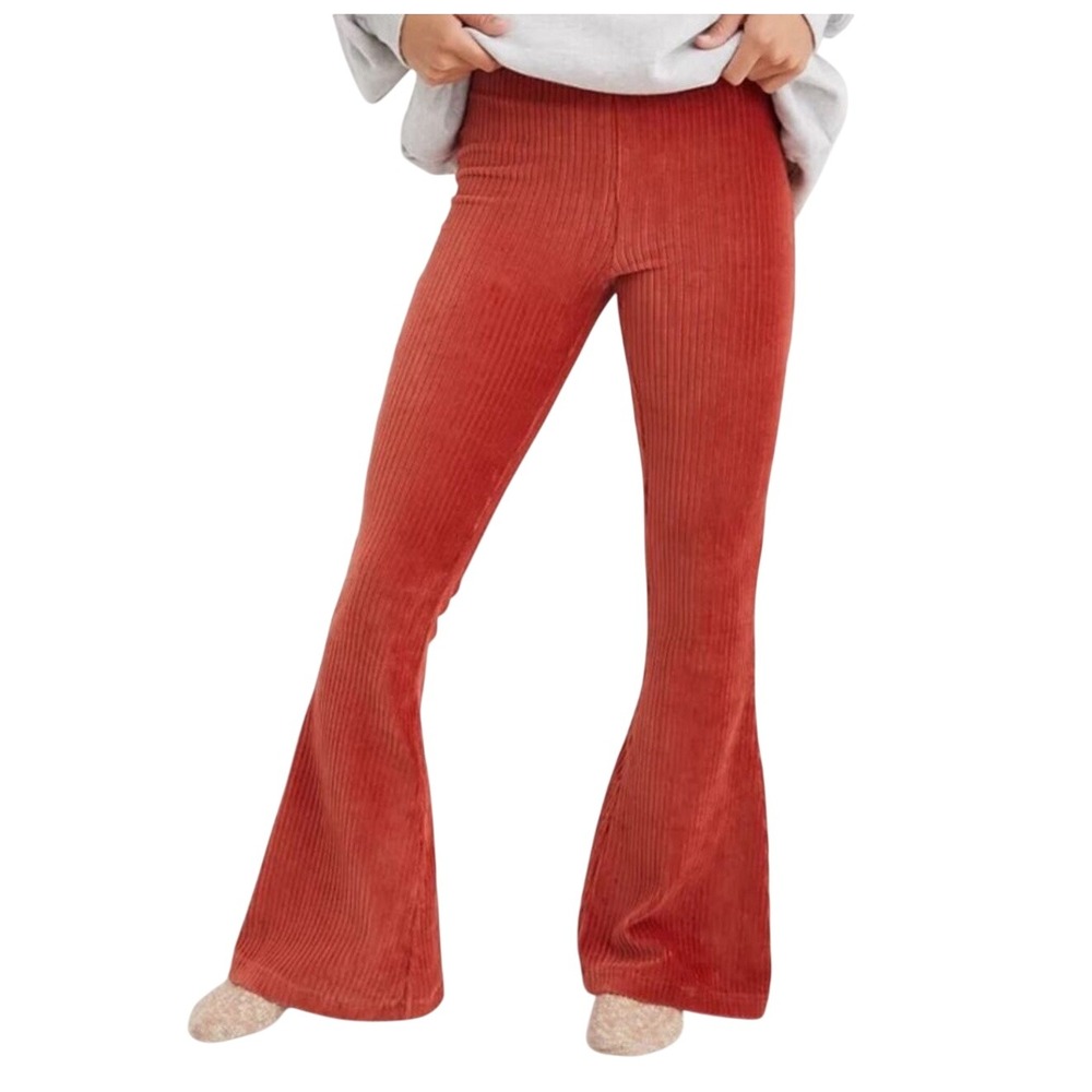 Aerie Flare Leggings Corduroy High‎ Waisted Orange Pull On Pants Women Size S